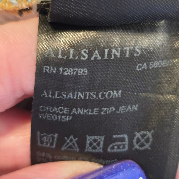 AllSaints Jeans Womens 30 Blue Grace Ankle Zip Mid Rise Ankle Skinny Urban Y2K - Picture 5 of 15